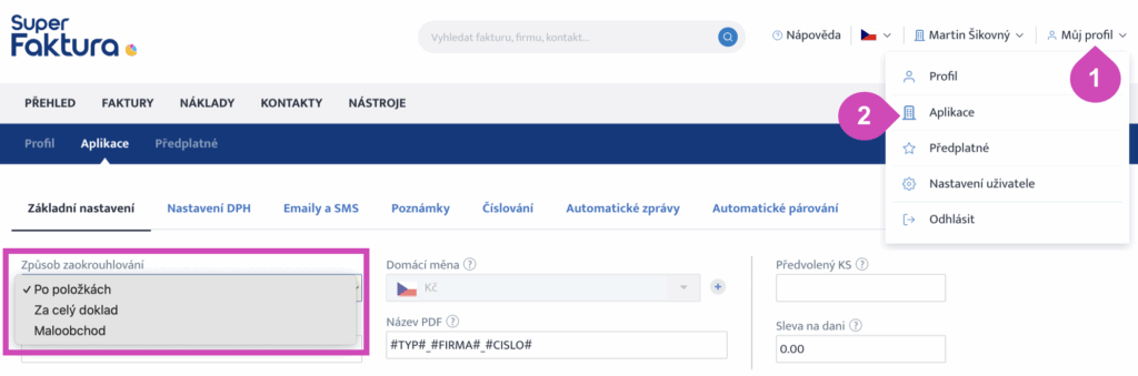 Nastavení způsobu zaokrouhlování