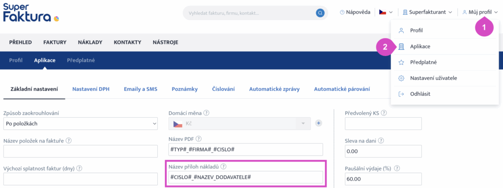 Název příloh nákladů