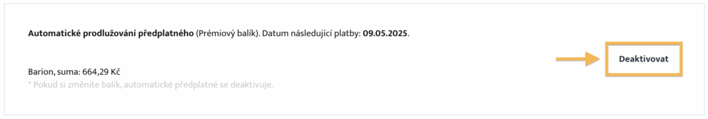 Deaktivace automatické prodlužování předplatného